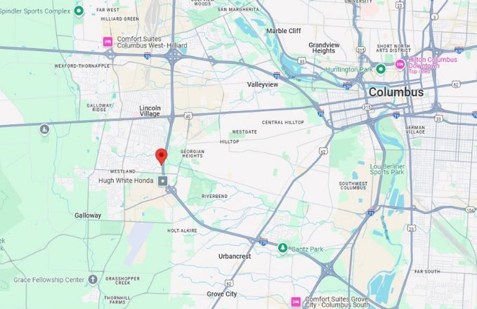 Map of Columbus showing Nelson Park location